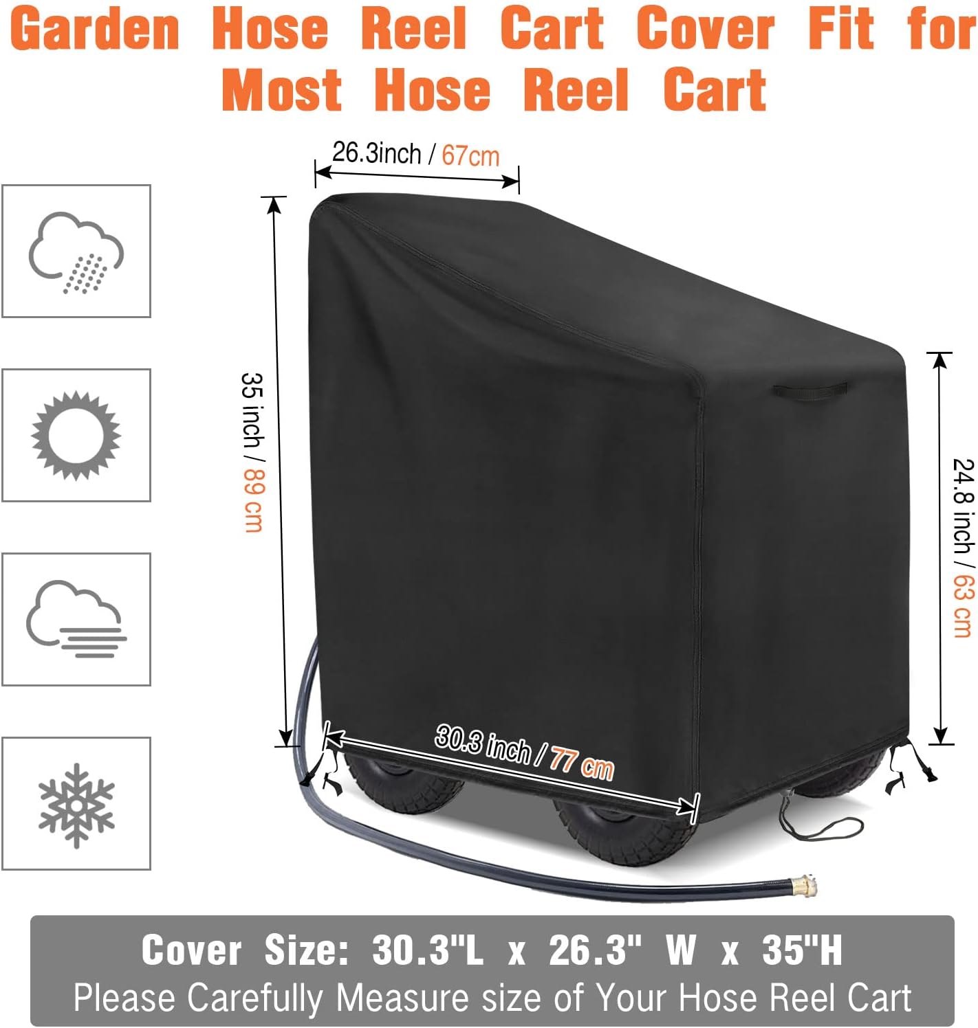 Garden Hose Reel Cart Cover, 600D Outdoor Hose Cart Covers for outside, Waterproof Anti-UV Hose Reel Cover, All Season Protection-30.3"L x26.3"Wx 35"H