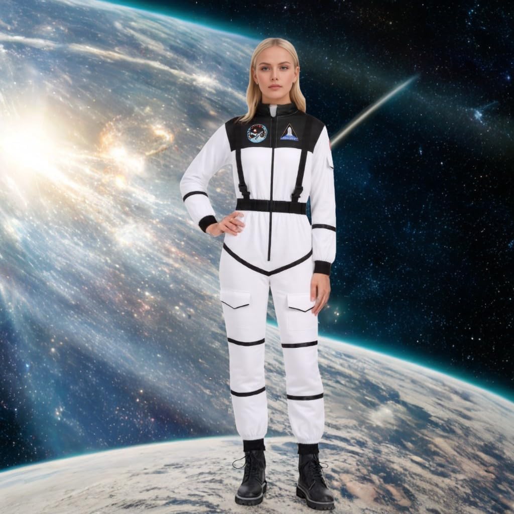 Womens Astronaut Costume, Spaceman Jumpsuit Space Pilot Cosplay Universe Flight Halloween Dress Up for Adult - Image 6