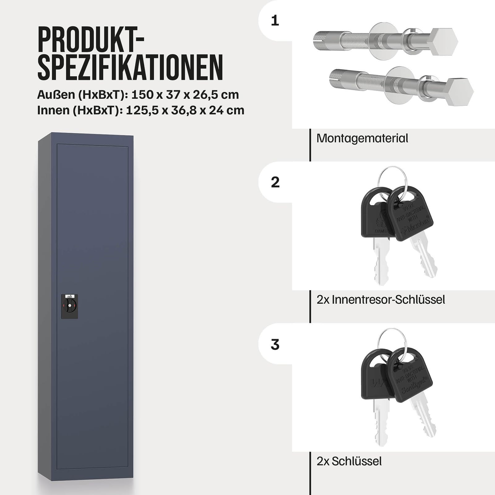 Profirst Armoire à fusils Forest 5 Acier Serrure à Cylindre 2 clés Compartiment intérieur verrouillable séparément Support en Mousse
