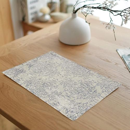 Miniatura 2 de rouihot Juego de 4 manteles individuales azul, gris pardo francés y azul marino, beige, filigrana envejecida, antideslizante, tapete para mesa de