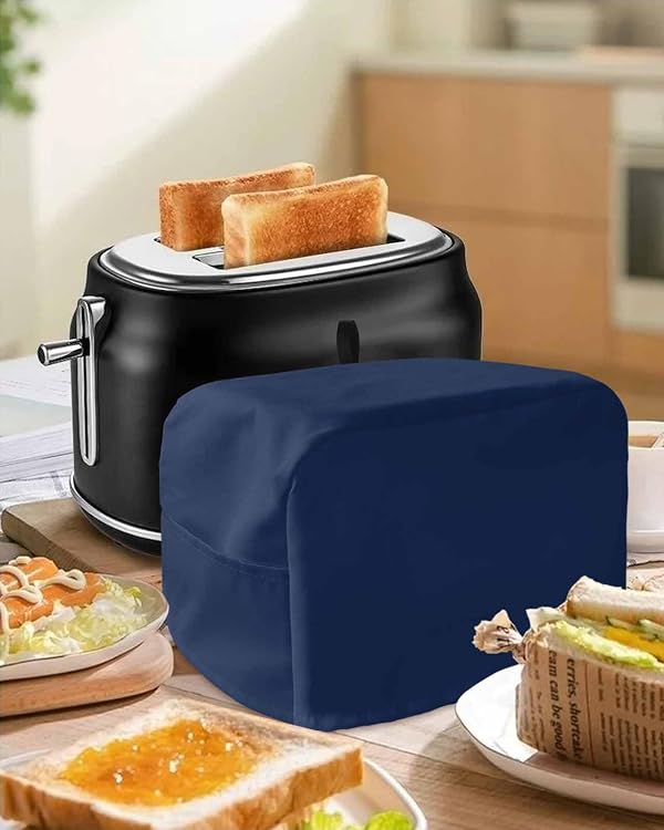 Colored Toaster Cover 4 Slice, Navy Blue Bread Maker Cover Toaster Dust Cover with Pockets, Dust-Proof Cover for Kitchen Small Appliance 12x11x8in by EwdeWwo - Used condition - Image 5