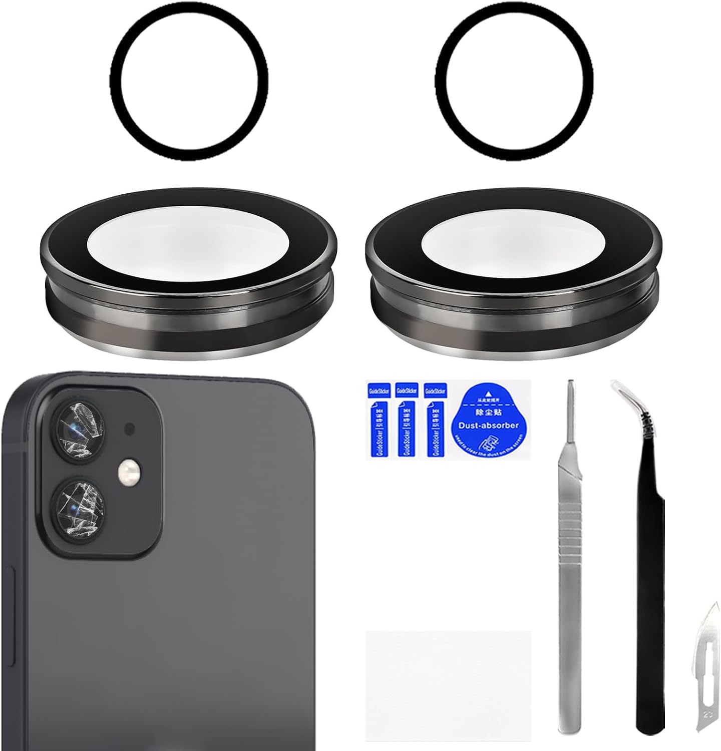 for iPhone 12 12 Mini Camera Lens Glass with Frame Replacement