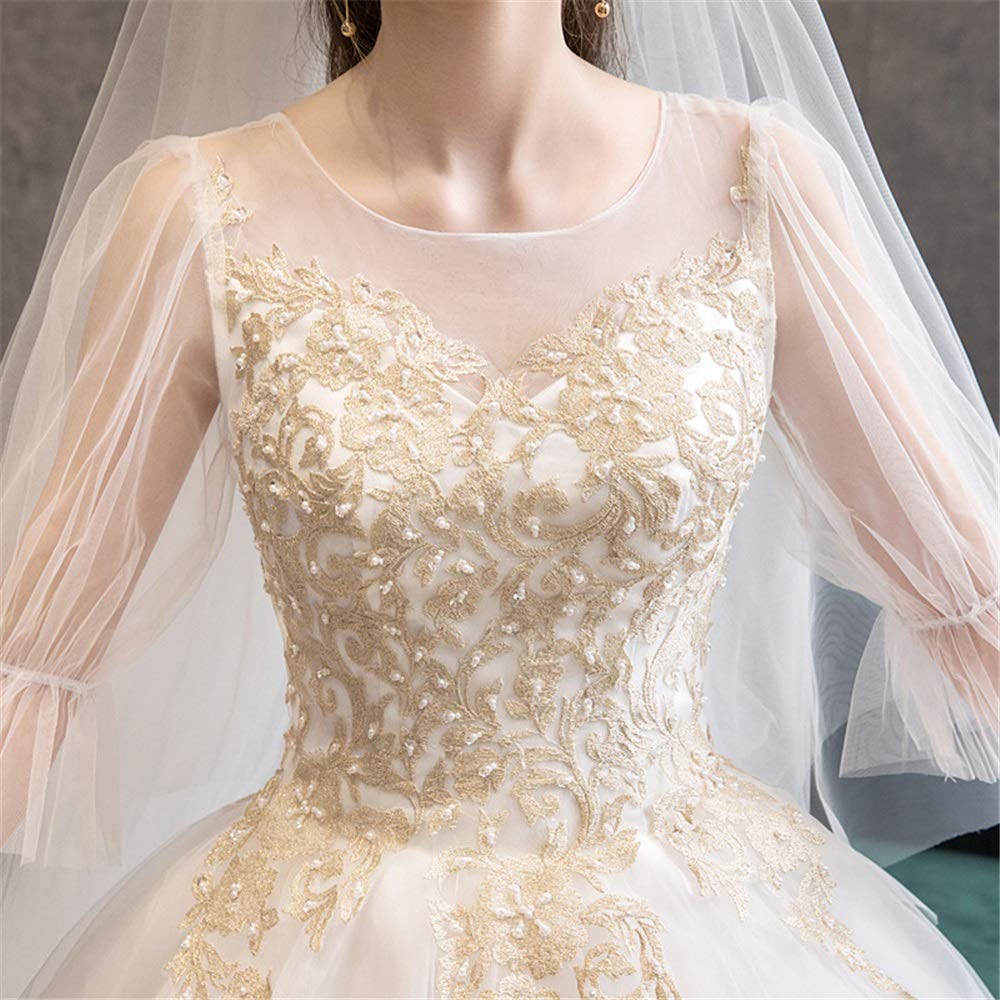 Elegante Vestido de Noche de Boda de Mujer Encaje Chiffon de Manga Larga Encaje Chiffon de Cintura Alta Cóctel de Boda Vestido de Fiesta de Sirena, Blanco, m