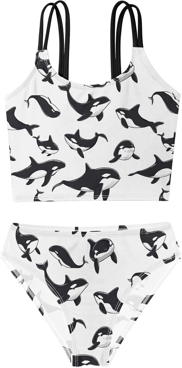 visesunny Girls Two Piece Swimsuits Orca Pattern Girl's Bikini Sets Bathing Suits for Girls Size 5-12Y