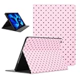 Aoldimu Cute Brown Polka Dots Tablet Case for iPad 9th/8th/7th Gen Case 2021/2020/2019 10.2 Inch, Aesthetic Unique Cute PolkaDot Pattern Cases for Girls Boy Pink Protective Cover Flip Leather PU Funda
