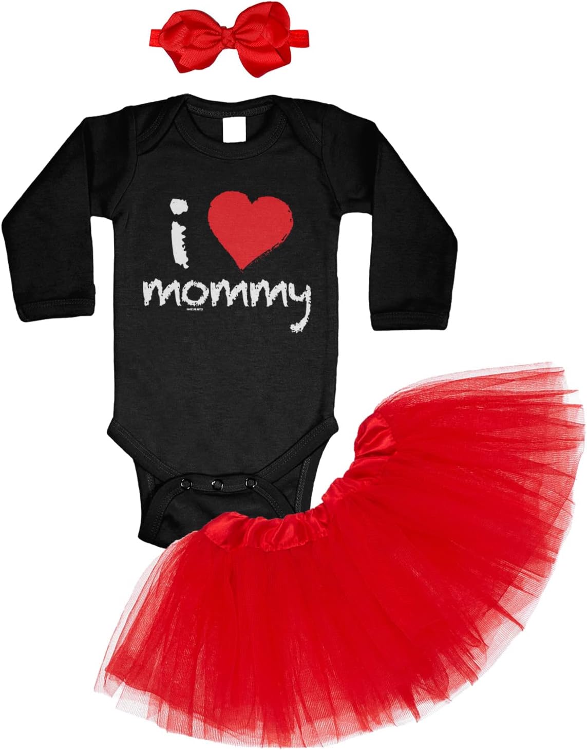 I Love Mommy - Heart Valentine Cute Baby Bodysuit + Tutu Skirt + Bow Headband Set