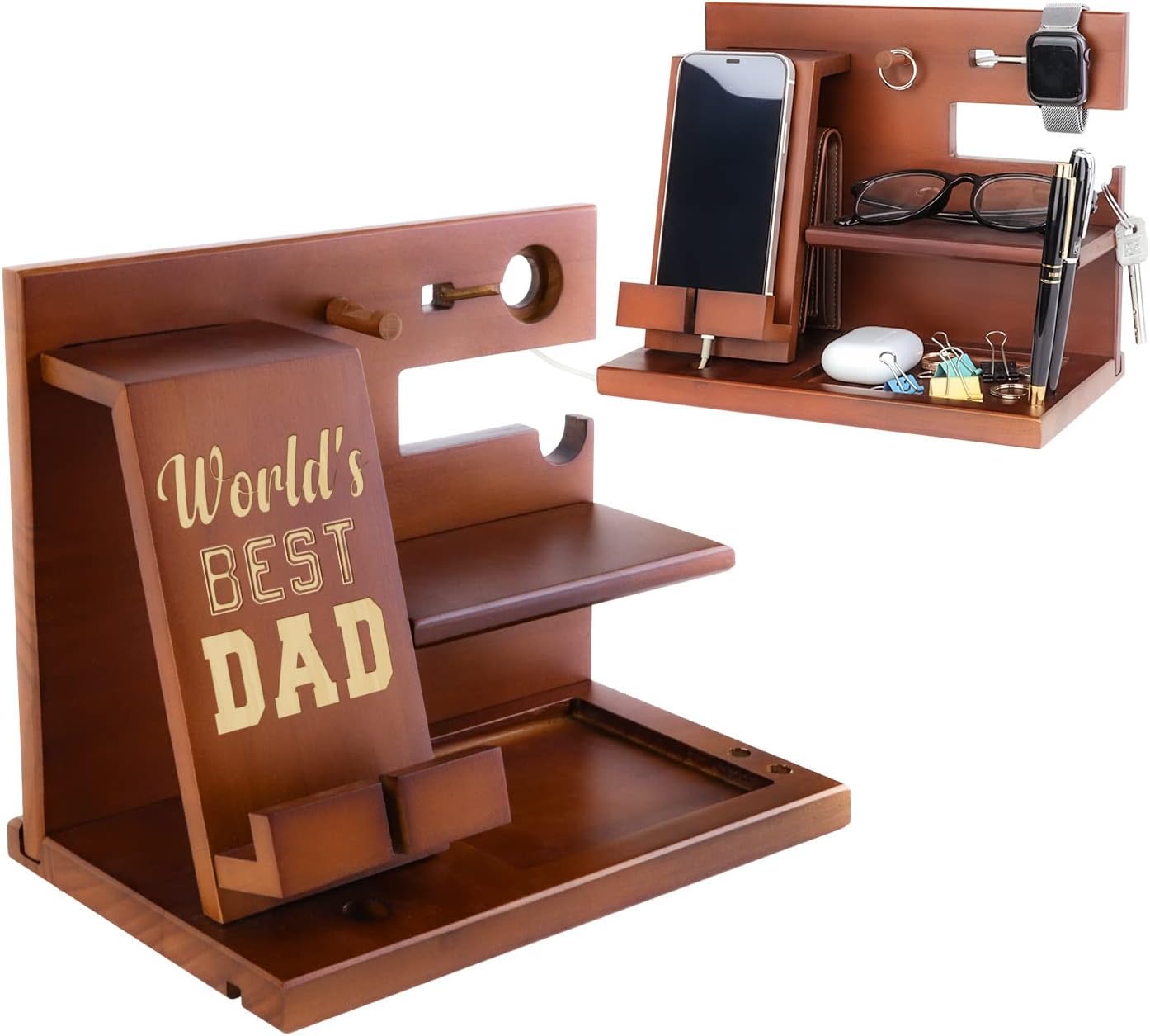 awofer Wooden Dad Docking Station Personalized Fathers Day Gift Best Dad Gifts From Son Daughter Dads Birthday Christmas Ideas For Dad Bonus Dad Who Wants Nothing image 2