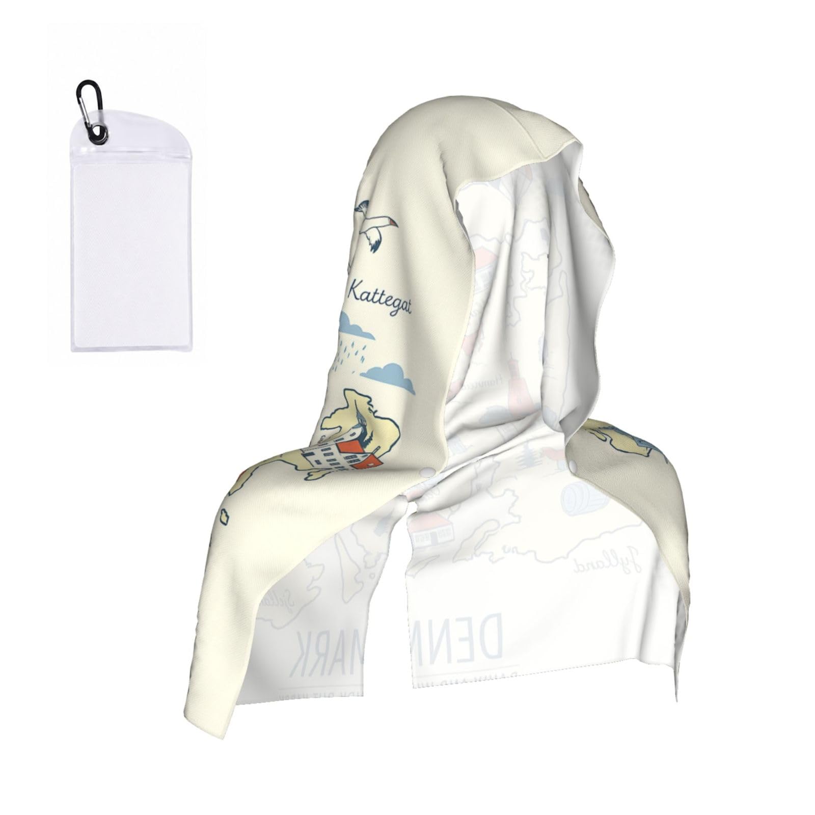 DUWAA Denmark Map With Various Print Cooling Hooded Sports Towel, 30×60cm Quick Drying Summer Cool Head Wrap For Neck And Face