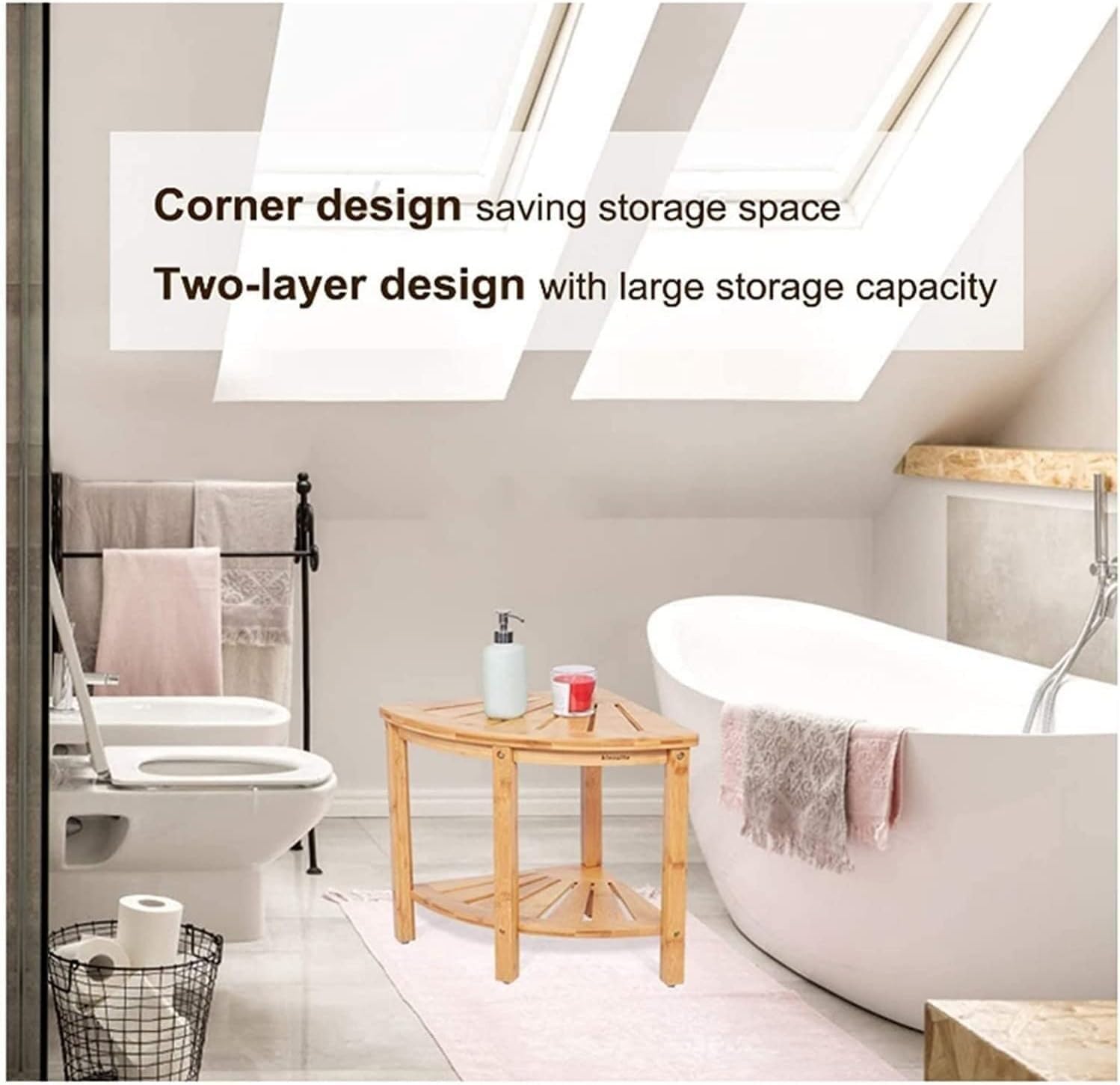 Sgabelli per doccia Sgabello da Bagno Sgabello da bagno premium a forma di ventaglio in bambù per il massimo del comfort e dello stile - Design ecologico e robusto per l'arredamento di doccia, spa o