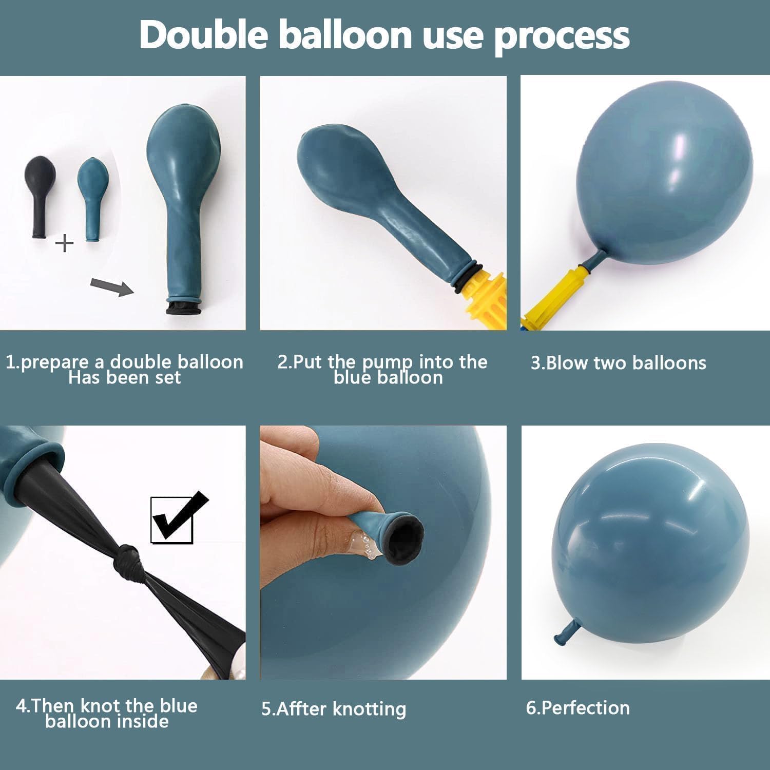 Navy Blue Balloon Arch Kit - Double Stuffed Dusty Light Blue Balloon Garland Dark Grey Latex Pastel Balloons for Baby Bridal Shower Birthday Wedding Graduation Party Decoration