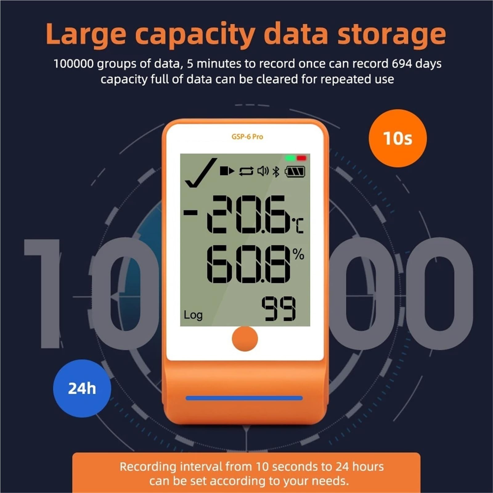 registrador de datos Temperature Humidity Recorder With 2-in-1 probe Data Logger for Cold Chain Transport Thermometer