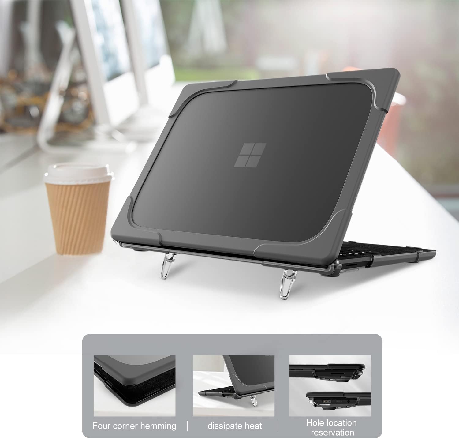 Batianda Heavy Duty Case for 13.5" Microsoft Surface Laptop 5 4/3 with Metal Palm Rest,Shockproof Protective Cover with Fold Kickstand for Enhanced Durability & Keyboard Cover Screen Protector, Gray - Image 7