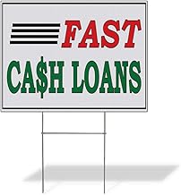 Weatherproof Yard Sign Fast Cash Loans Business Advertisement White Lawn Garden 18x12 Inches 2 Sides Print