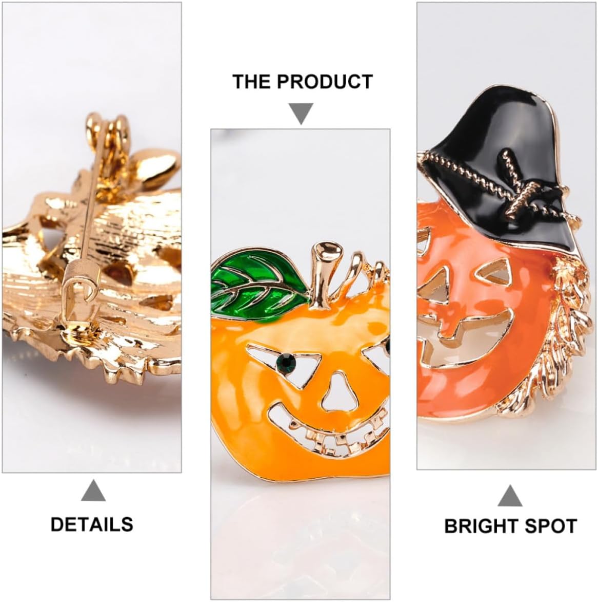 Outanaya 4pcs Halloween Pumpkin Head Brooches Lightweight Alloy Cartoon Pins for Clothes and Hats, Sweater Accessory Pin for Daily Outfits and Party Supplies