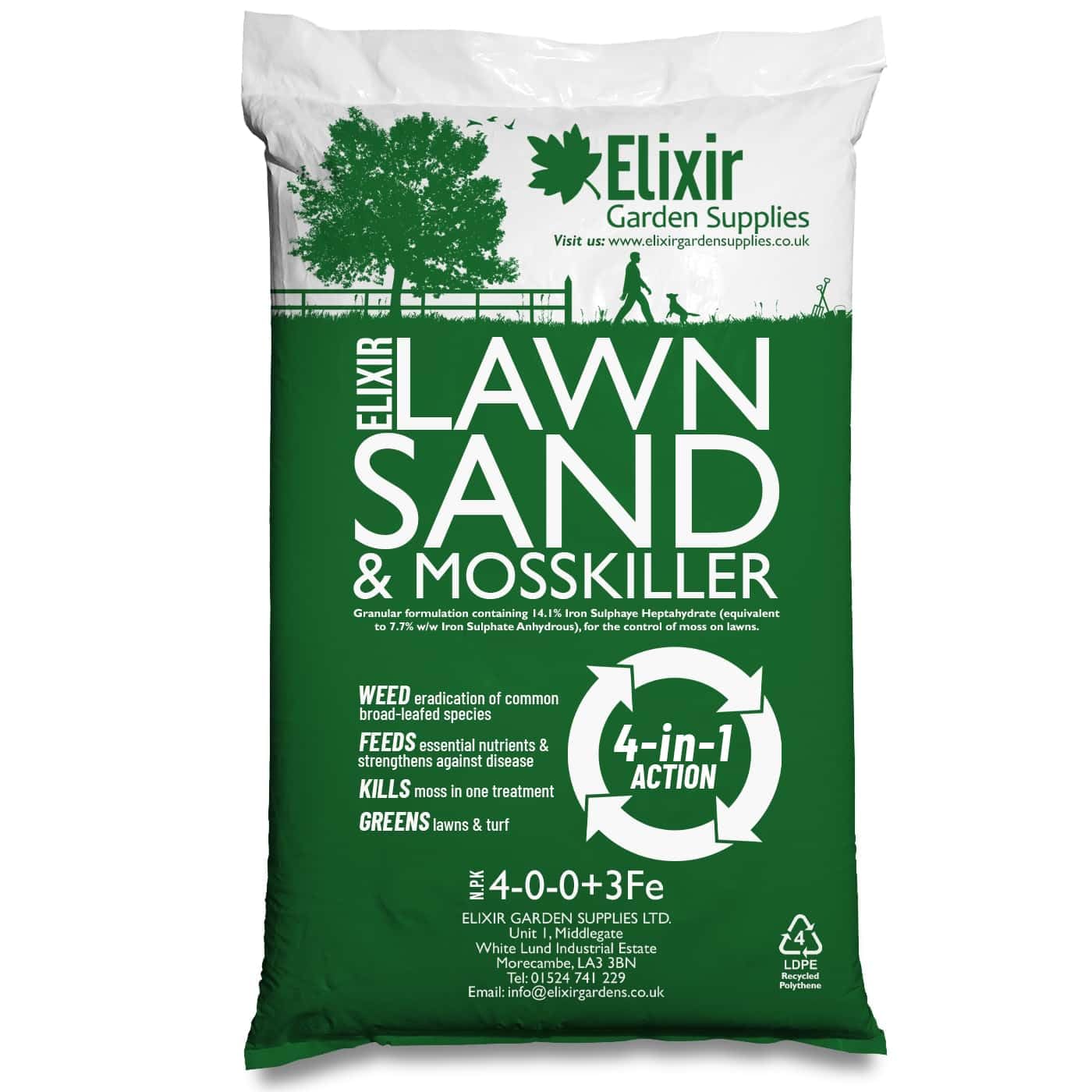 Elixir Gardens Lawn Sand & Moss Killer Treatment Turf Green Up with