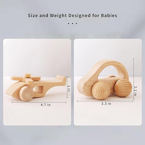 Miniatura 6 de Automóvil de madera para bebés y aviones, auto de madera para niños pequeños Montessori Baby Grip Toy Car, regalos para niños y niñas, auto de