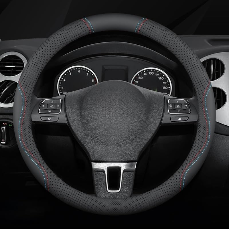Car Steering Wheel Cover Leather for Mercedes Benz AMG GLE 53 2025, Soft Anti-Slip Breathable Stylish Car Interior Accessory for Women and Men,Black-Line