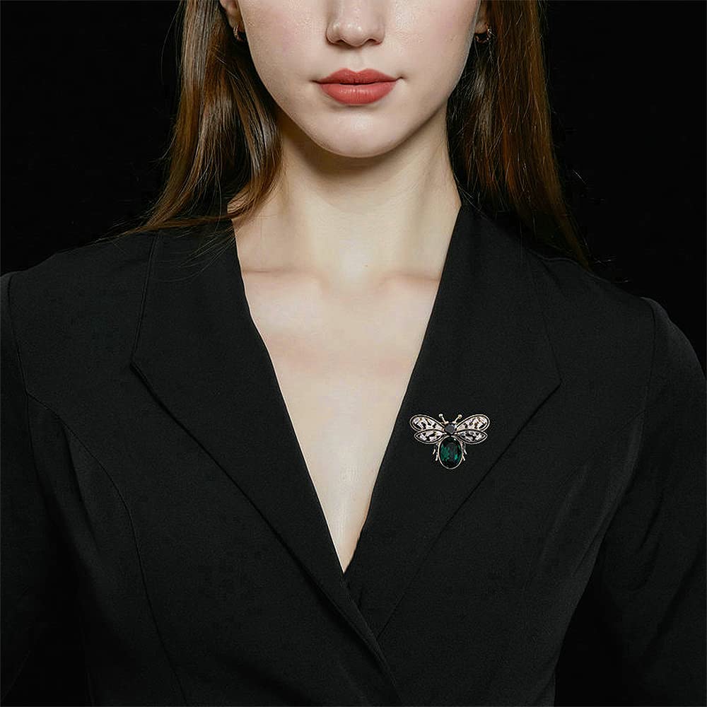 Broche de Abeja para Mujer, Moda, Solapa, circonita Verde, Insecto Miel, Broche pequeño, joyería, Regalo