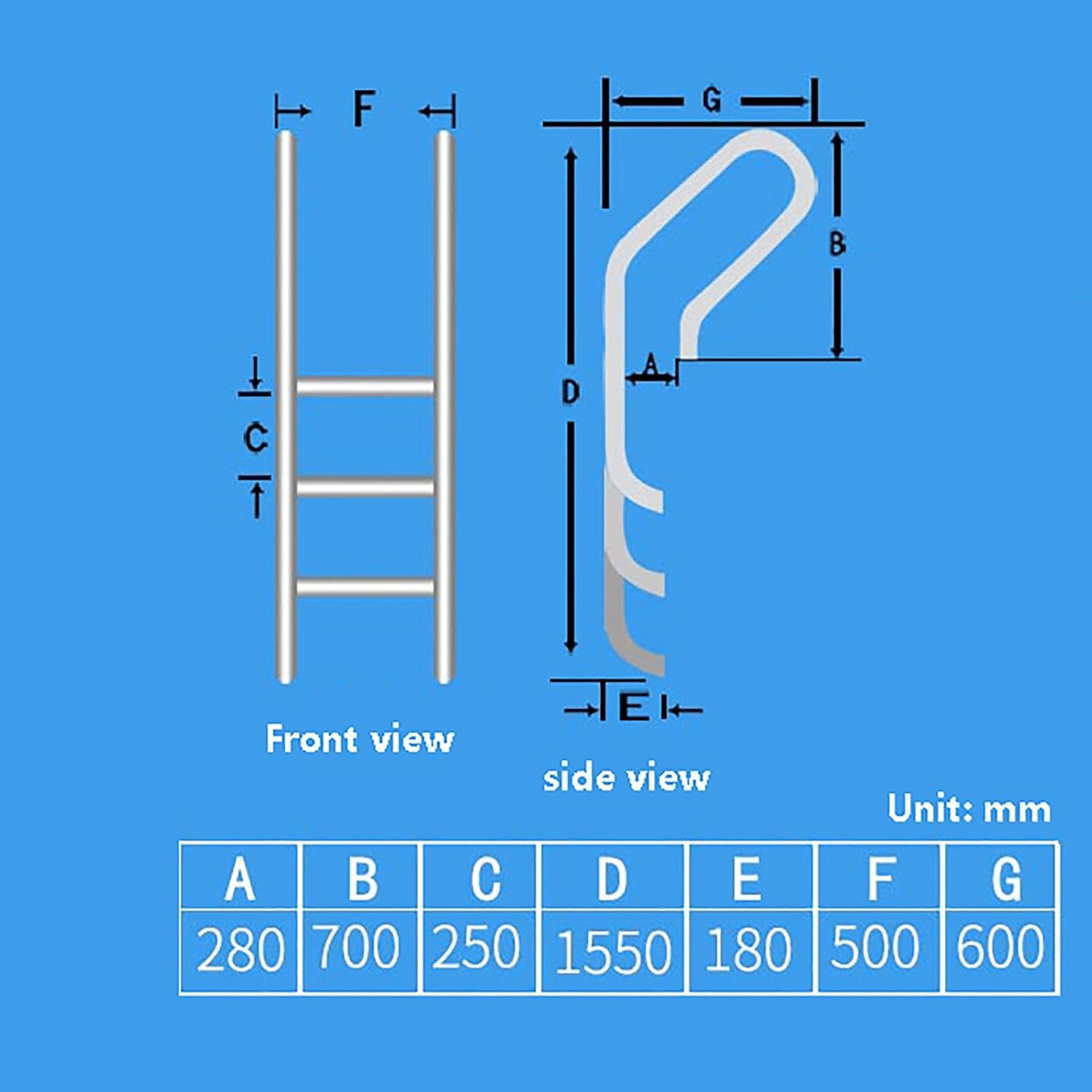 Ladders,Stainless Steel in-Pool Ladder, Swimmipool Ladder, Inground 3-Step Non-Slip Ladder, Stainless Steel Ladder