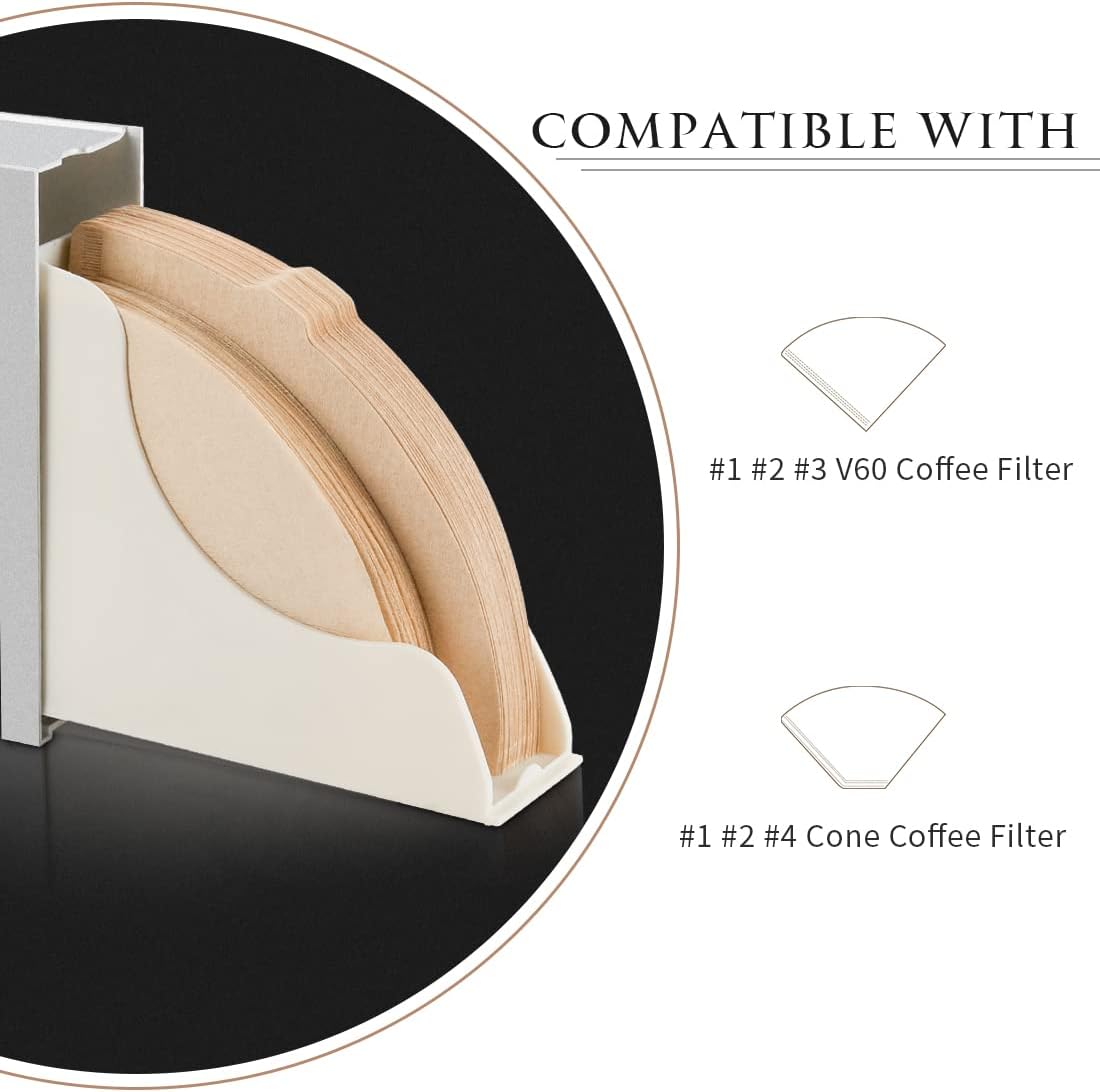 Cone Coffee Filter Holder Storage - Frosted Silver Pour Over 04 03 02 01 Cone & V60 Coffee Paper Filters Holders Container Dispenser for Counter