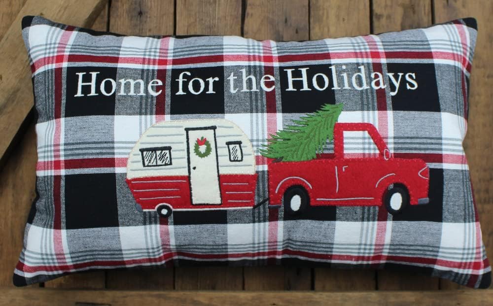 Winter Plaid Black, Red, Cream Pillow 12" x20"