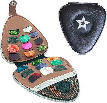 Guitar Pick Holder Case Bag with 24pcs Acoustic Electric Guitar Colorful Picks, Variety Pack Mixed Thickness Picks 0.46mm/ 0.71mm/ 0.96mm + Little Picks Holder Set