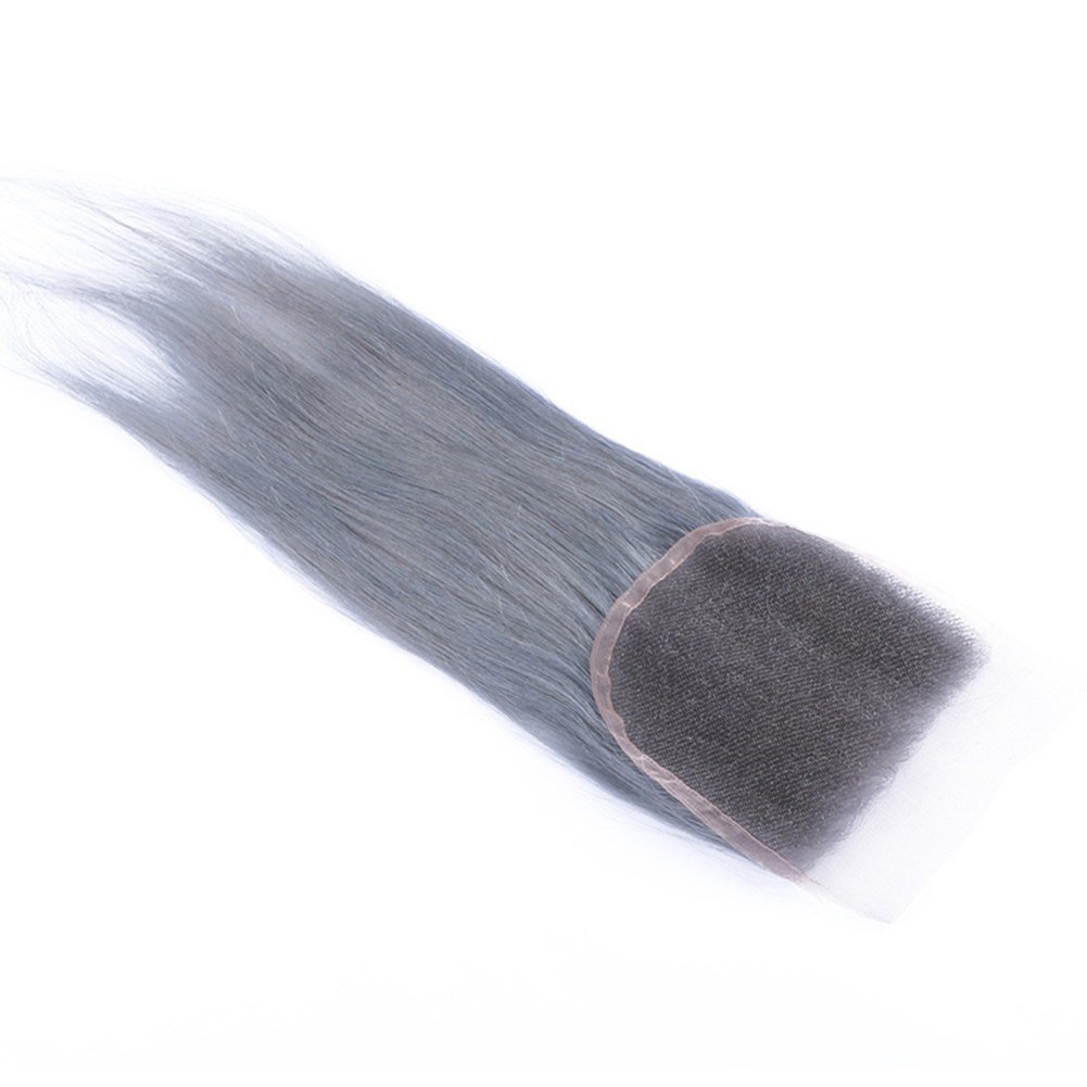 Ruma Hair Pure Gray Hair Weave 3 Bundles With 4x4 Lace Top Closure Piece 4Pcs Lot Hot Sale Sliver Grey Silky Straight Virgin Human Hair Extensions With Closure (8 with 10 10 10)