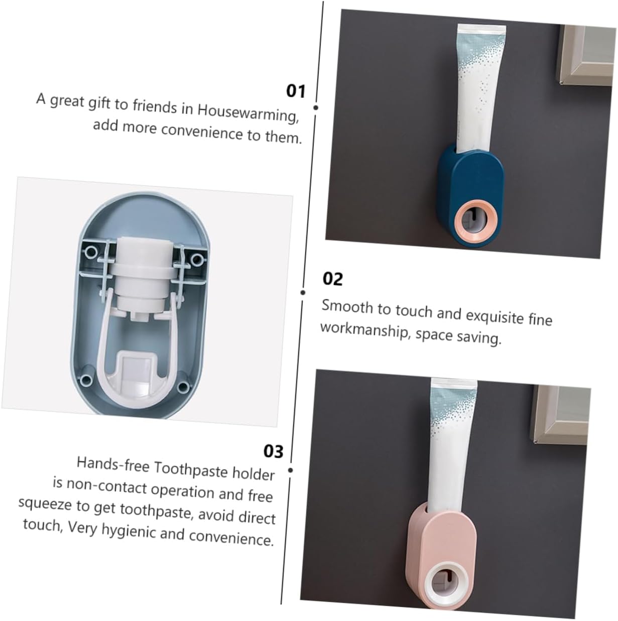 WOONEKY 2pcs Wall Mounted Automatic Toothpaste Dispenser and Holder Punch Hygienic Squeeze Toothpaste Storage Rack and Cherry Blossom Pink Easy Installation for Bathroom Convenience