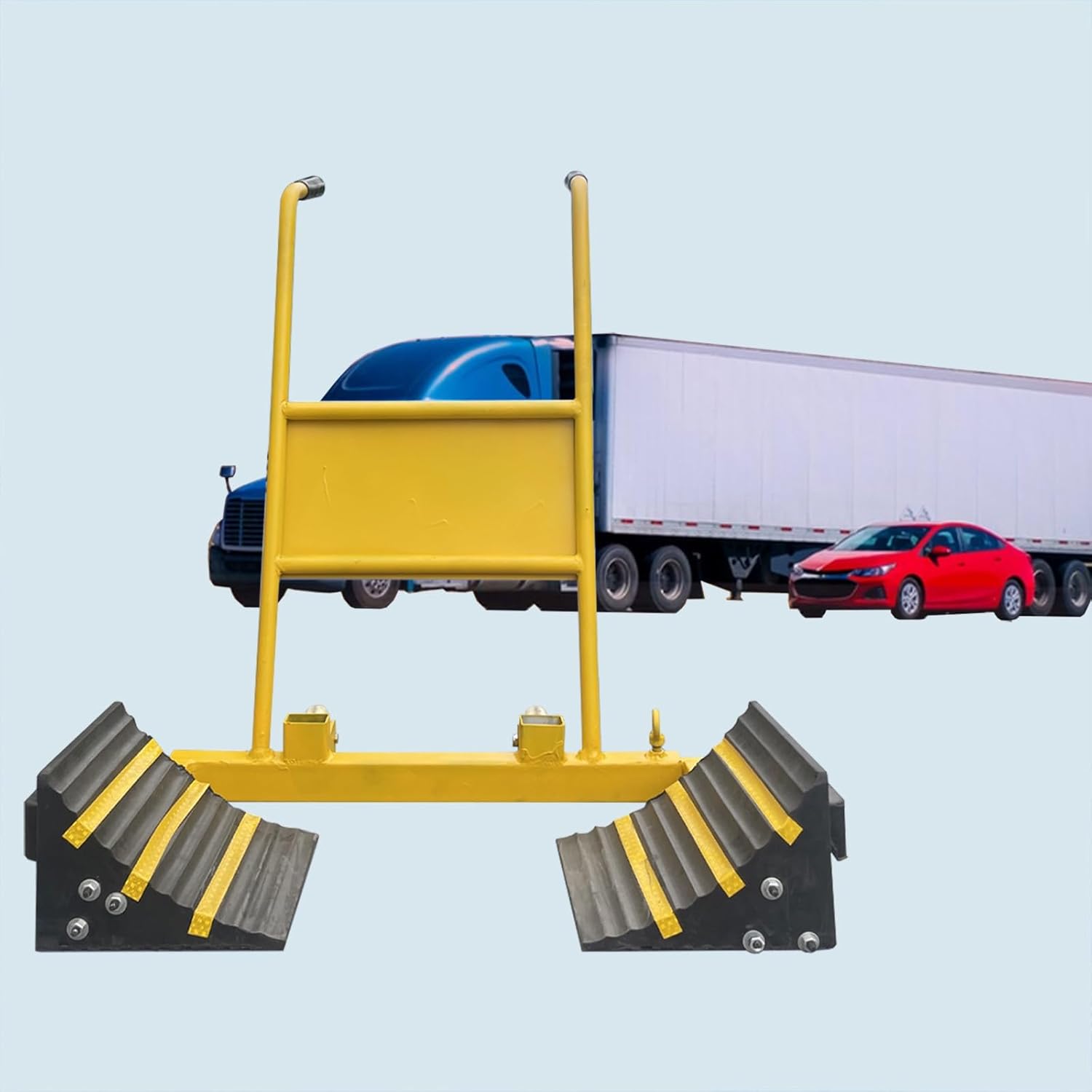 Commercia Portable Double Wheel Chocks Pushcart, Mobile Rubber Tire Parking Block Fit for Most Tyre Sizes, Semi Trucks Wheel Anti Chock Device, Easy Use & Storage