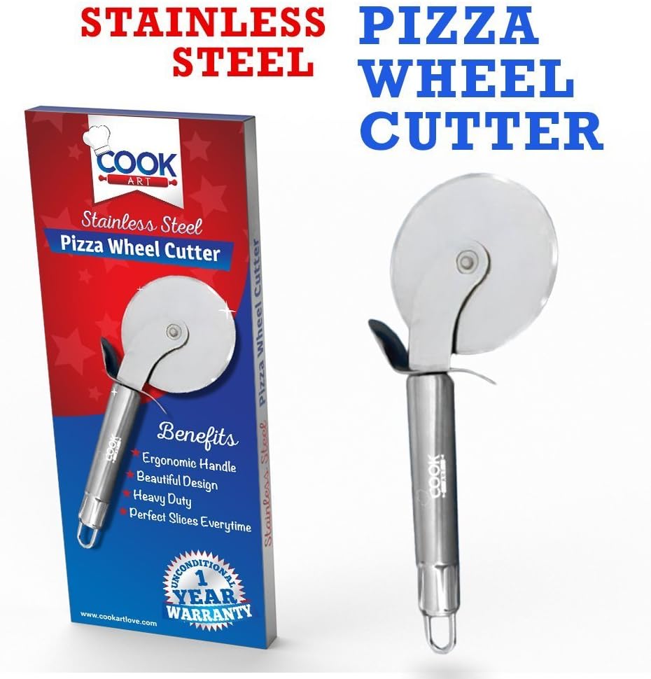 Stainless Steel Pizza Cutter Wheel by CookArt - Strong Handle No Rust Pizza Wheel Cutter