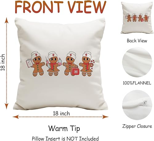 Miniatura 7 de Fundas de almohada navideñas de pan de jengibre de 18 x 18 pulgadas, regalos de enfermera de Navidad para mujeres, fundas de almohada decorativas