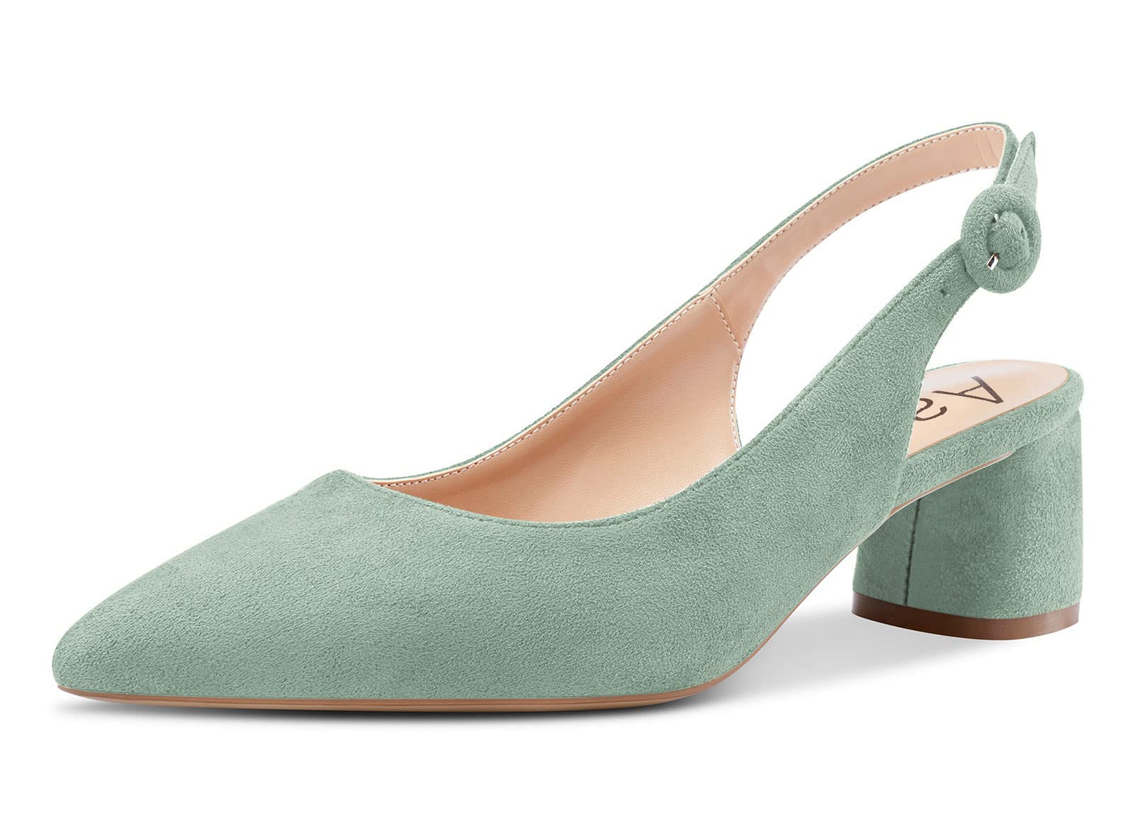 Aachcol Mujer Slingback Pumps Chunky Ancho Medio Bajos Heel Puntiaguada Punta Correa Tobillo de Boda Oficina Fiesta Dress Zapatos Cute 5 CM
