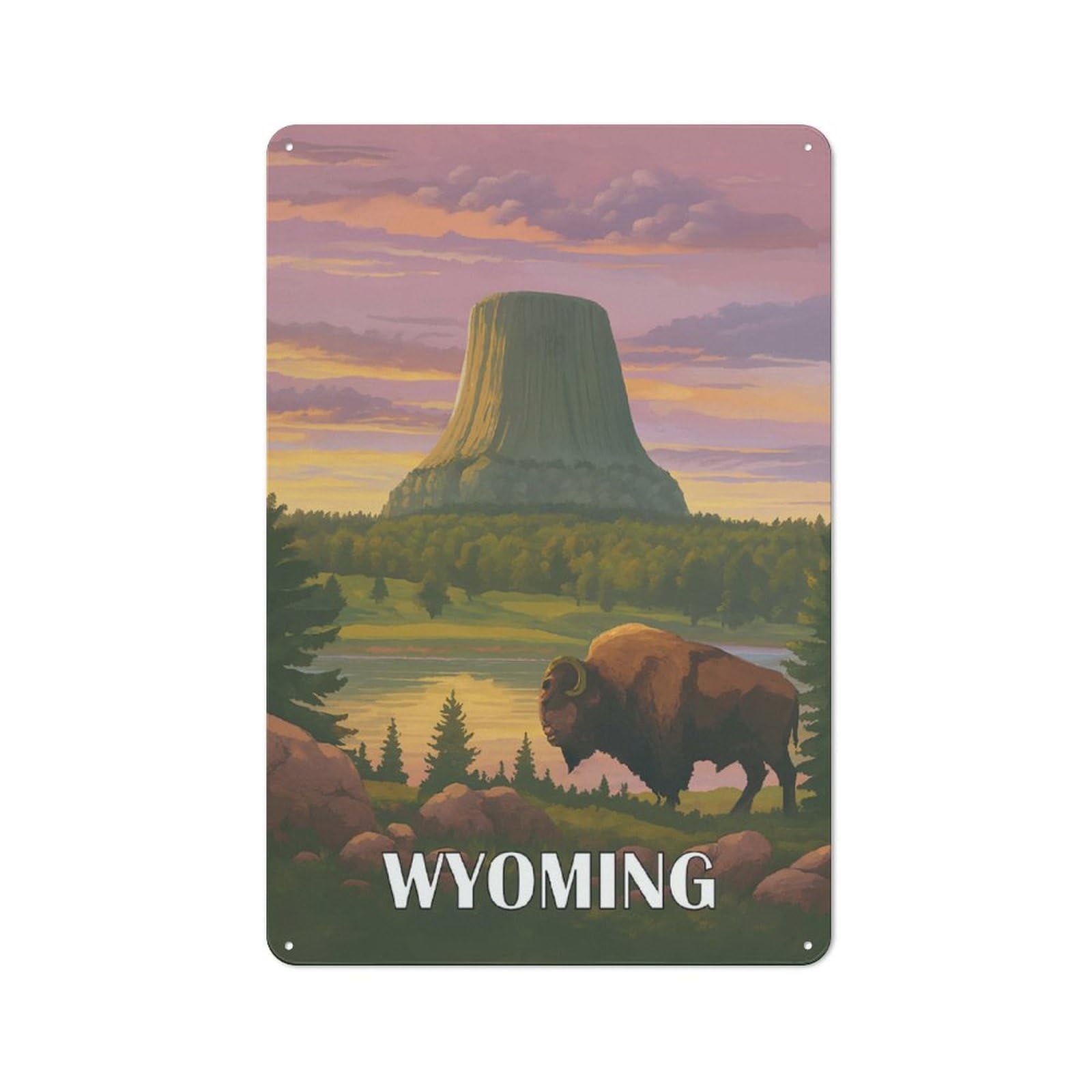 Wyoming Retro Landscape Classic Metal Wall Decor 30x20cm, Metal Wall Plaque for Hobby Room, Office, Lounge Or Living Room