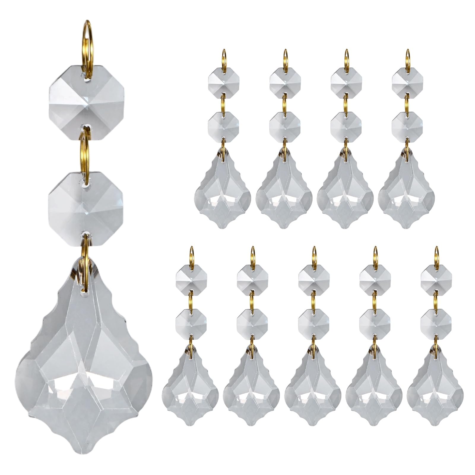 M METERXITY 10PCS Crystal Suncatcher 2 Leaves Prisms Pendants Ornament, 38mm Chandelier Hanging Crystal Sun Catcher Beads for Home Garden Windows Wedding DIY Decoration [EP Grey]