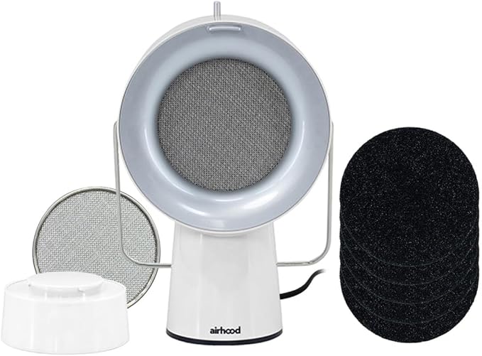 Wired All-in Set | Portable Range Hood Bundle Includes, 7 Activated Charcoal Air Filter, 2 Stainless Steel Oil Filter & 1 Base Boost | Portable Exhaust Fan | Countertop Use - Ivory White