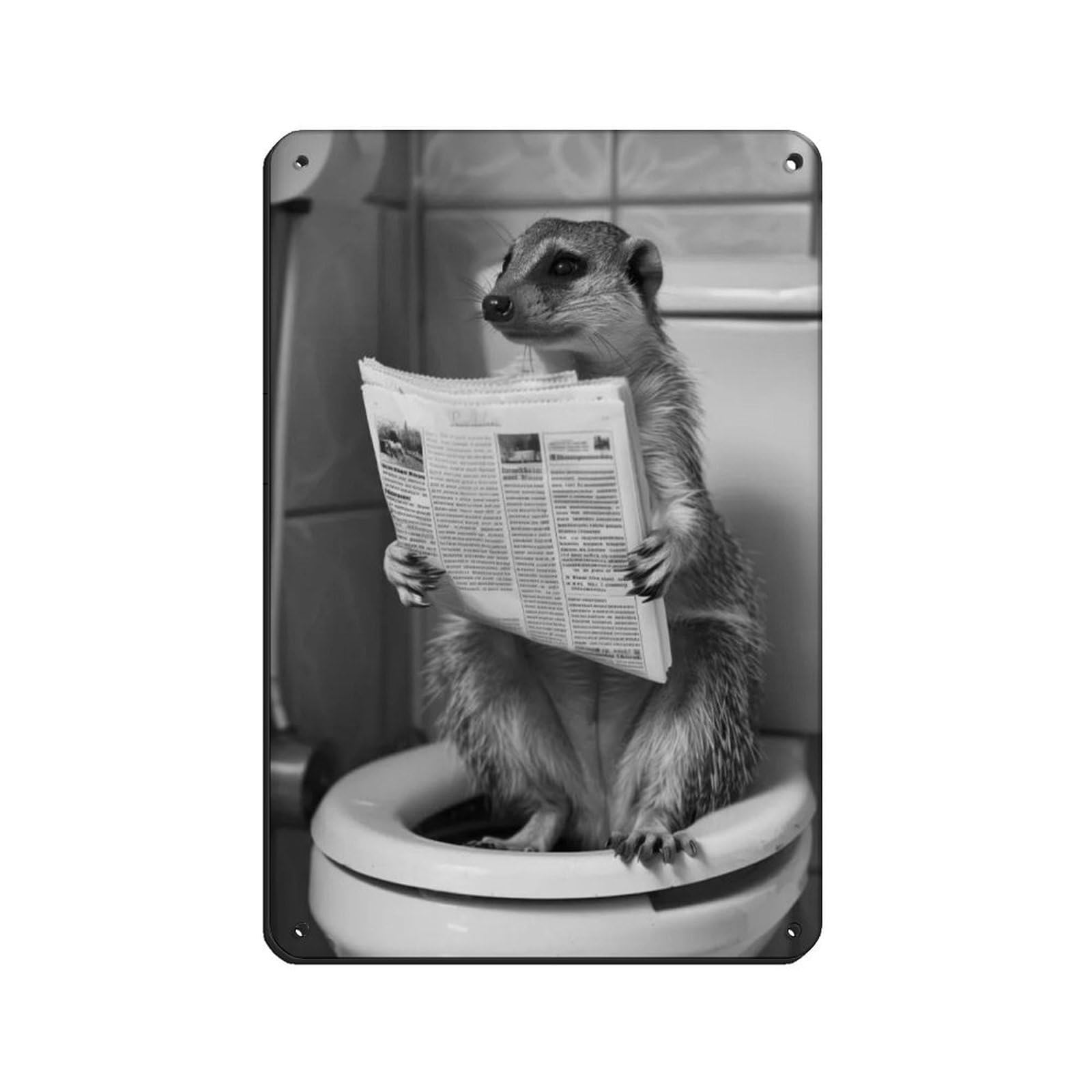 Lxwnze 20L X 30W Cm Mongoose Sitting On The Toilet Reading Newspaper Tin Sign Vintage Metal Pub Club Cafe Bar Home Wall Art Decoration Poster Retro 8X12inch(20X30cm)