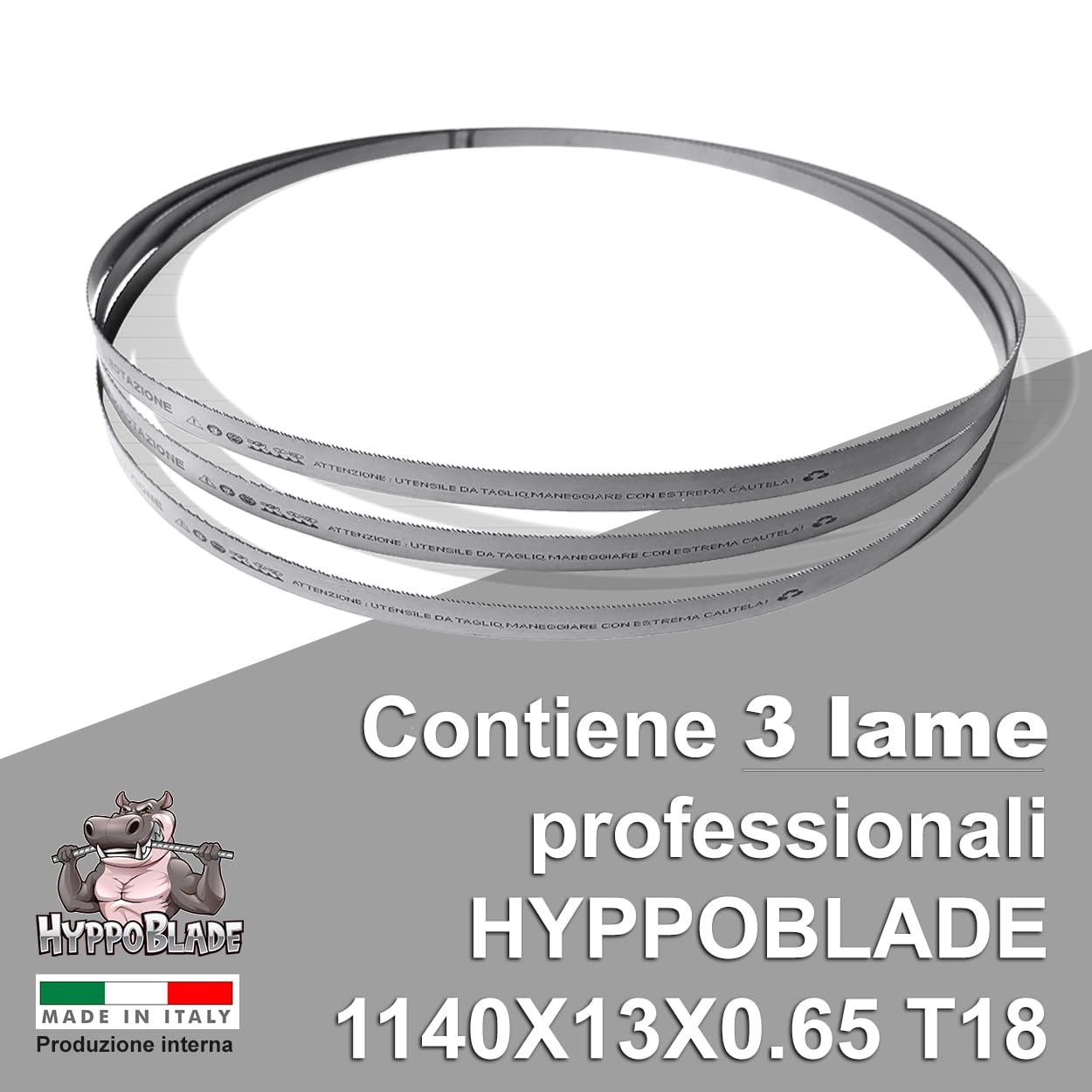 Fraiser Hippoblade set 3 lame sega a nastro 1140 x 13 x 0.65 mm – per metallo (ferro, acciaio) – ricambio professionale per seghe a nastro PMB 1100, MBS 1100, MBS 1200, TE-MB 18, R2103 – TPI 18