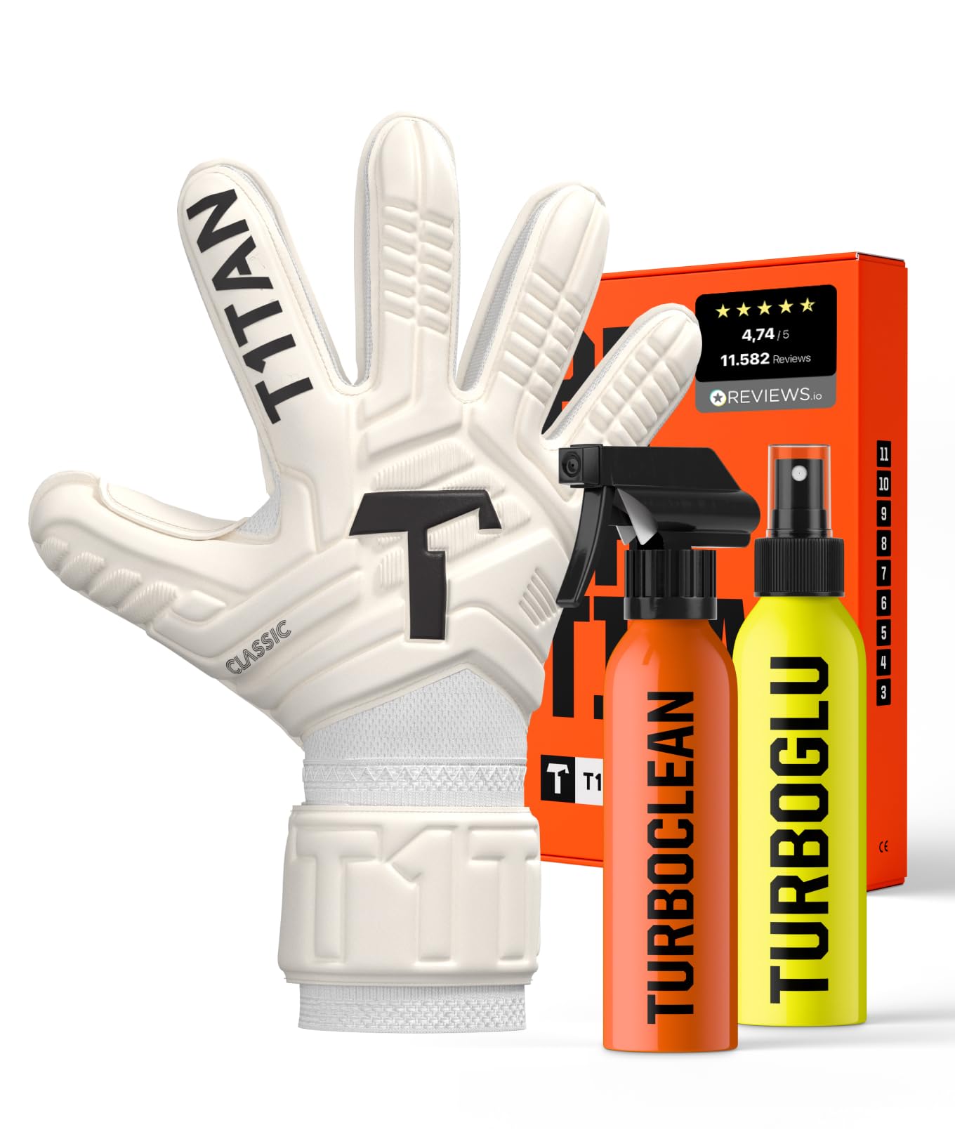T1TAN Classic 1.0 White-Out (FP) + Turboglu - Goalkeeper Gloves and Grip Booster - with Finger Protection - Football Gloves for Goalkeepers - Size 7 — image 1