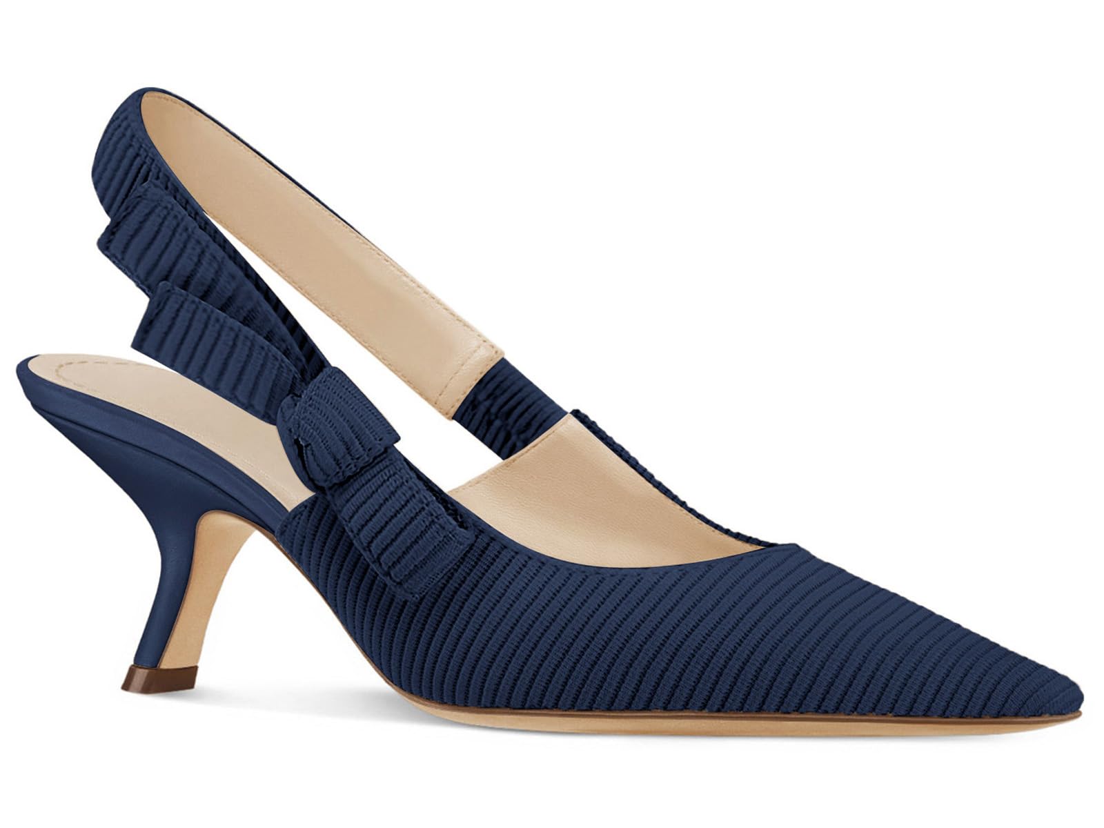 Coutgo Womens Slingback Kitten Heels Closed Pointed Toe Bowknot Knitted Slip On Work Pumps Dress Shoes