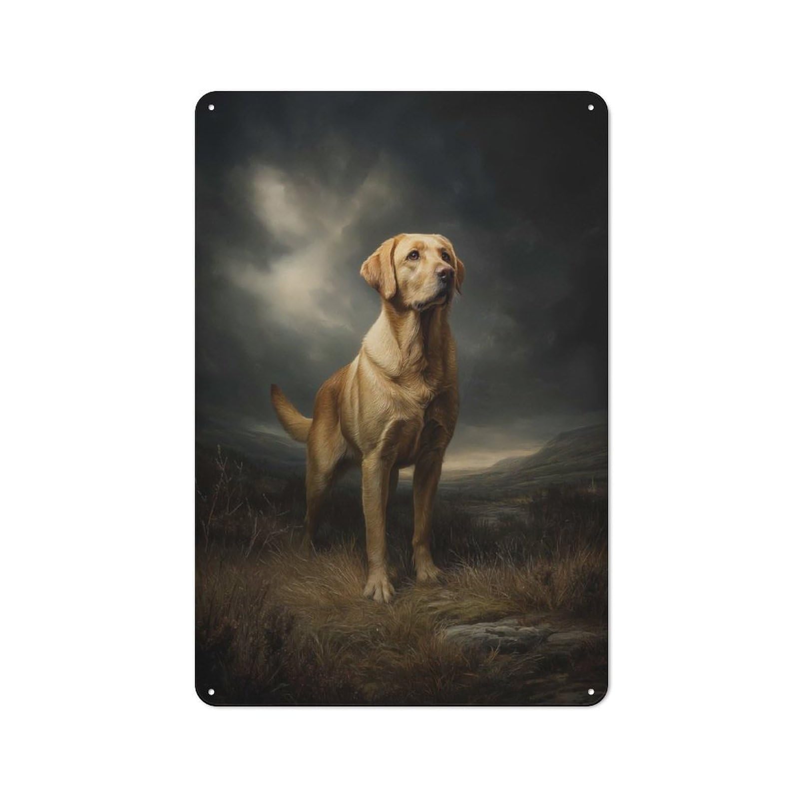 Junmoney Style-6 Golden Labrador Portrait In Landscape Rustic Metal Sign 30X20cm For Dining Room Or Kitchen, Metal Sign Decor For Kitchens And Dining Spaces