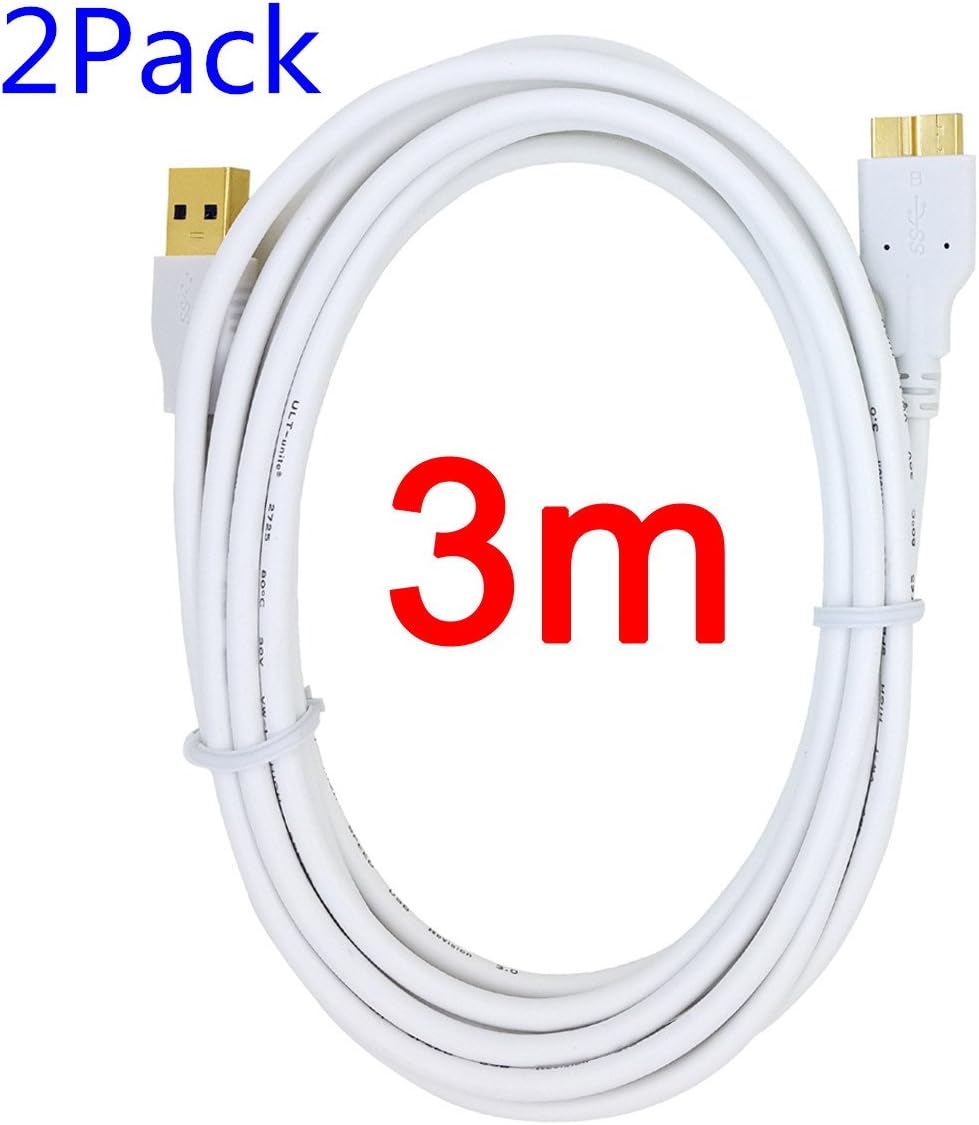 NewLobo(TM) 2Pack Ultra Slim Extra Long 10 feet 3M USB 3.0 Superspeed Data Sync & Charging Cables for Samsung Galaxy S5 / Galaxy Note 3 N9000 N9002 N9005 Note III(10 feet)-White