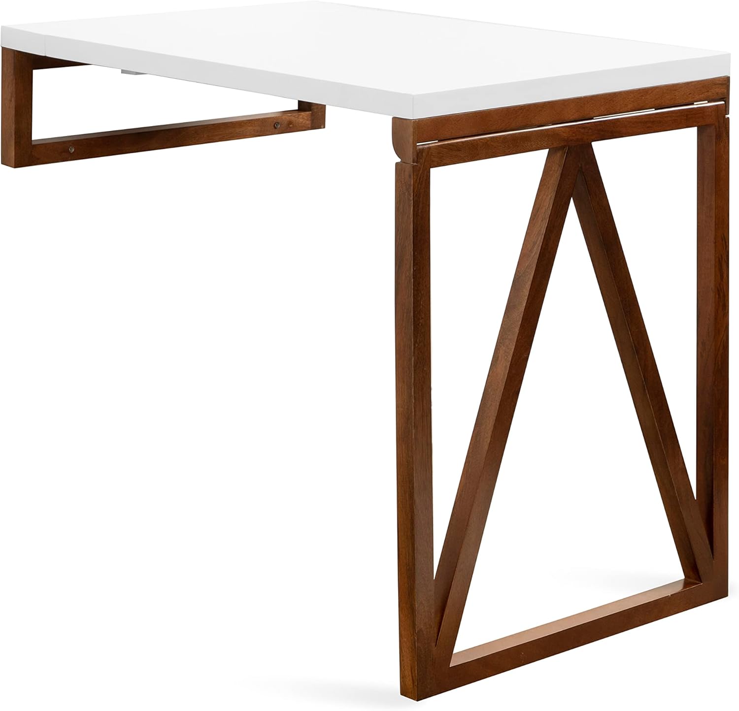 White and Walnut Wall-Mounted Folding Dining Table