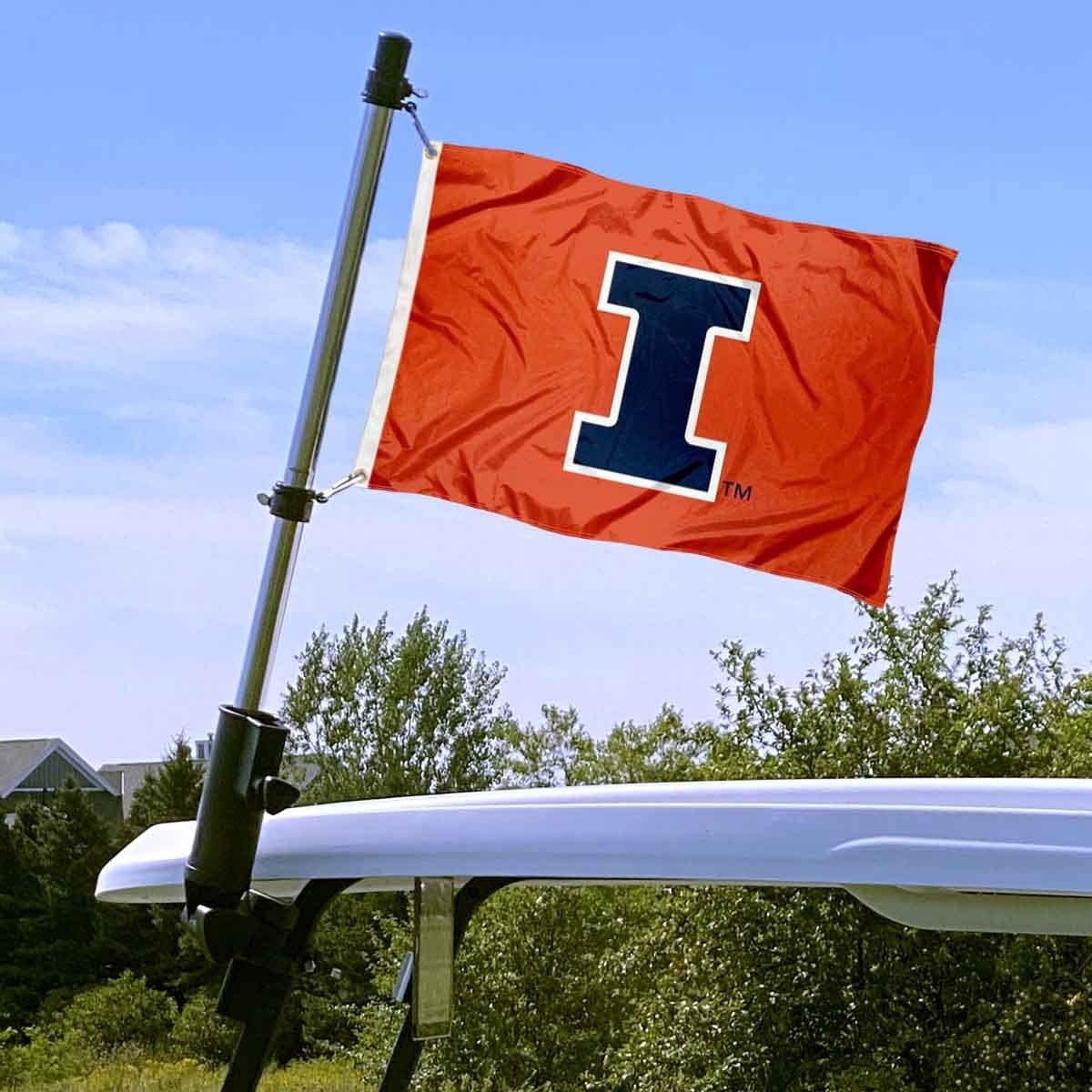 College Flags & Banners Co. Illinois Fighting Illini Boat and Mini Flag and Flag Pole Holder Mount Set