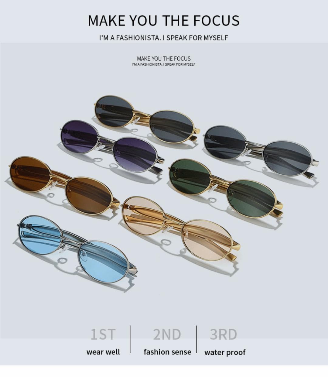 Gafas de sol ovaladas con degradado morado, marco de metal plateado UV400 | Diseño retro mini ovalado, marco de metal plateado con patillas curvadas anchas y lentes degradadas púrpura UV400