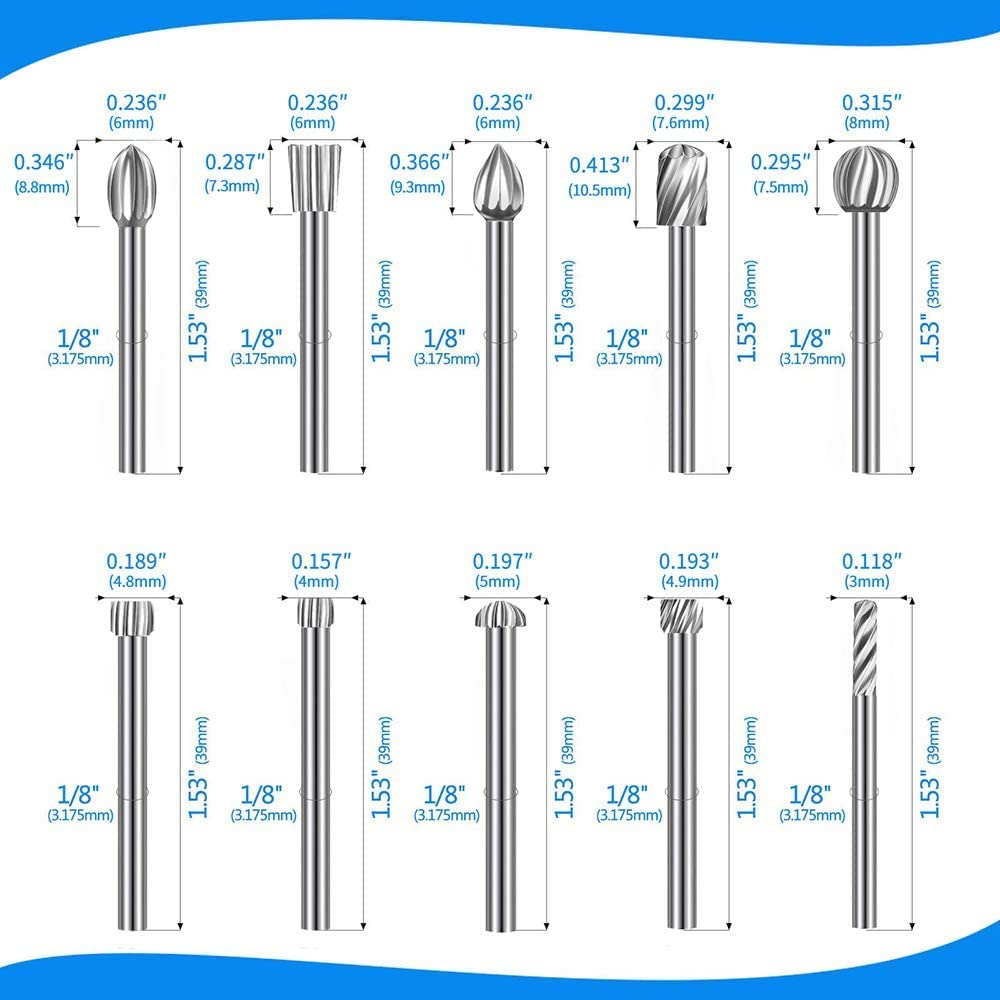 20Pcs HSS Different Burr Set Carving Bits Wood Engraving Router Bit with 1/8"(3mm) Shank, Rotary Tools Accessories for DIY Woodworking and Carving — Amazon image 2
