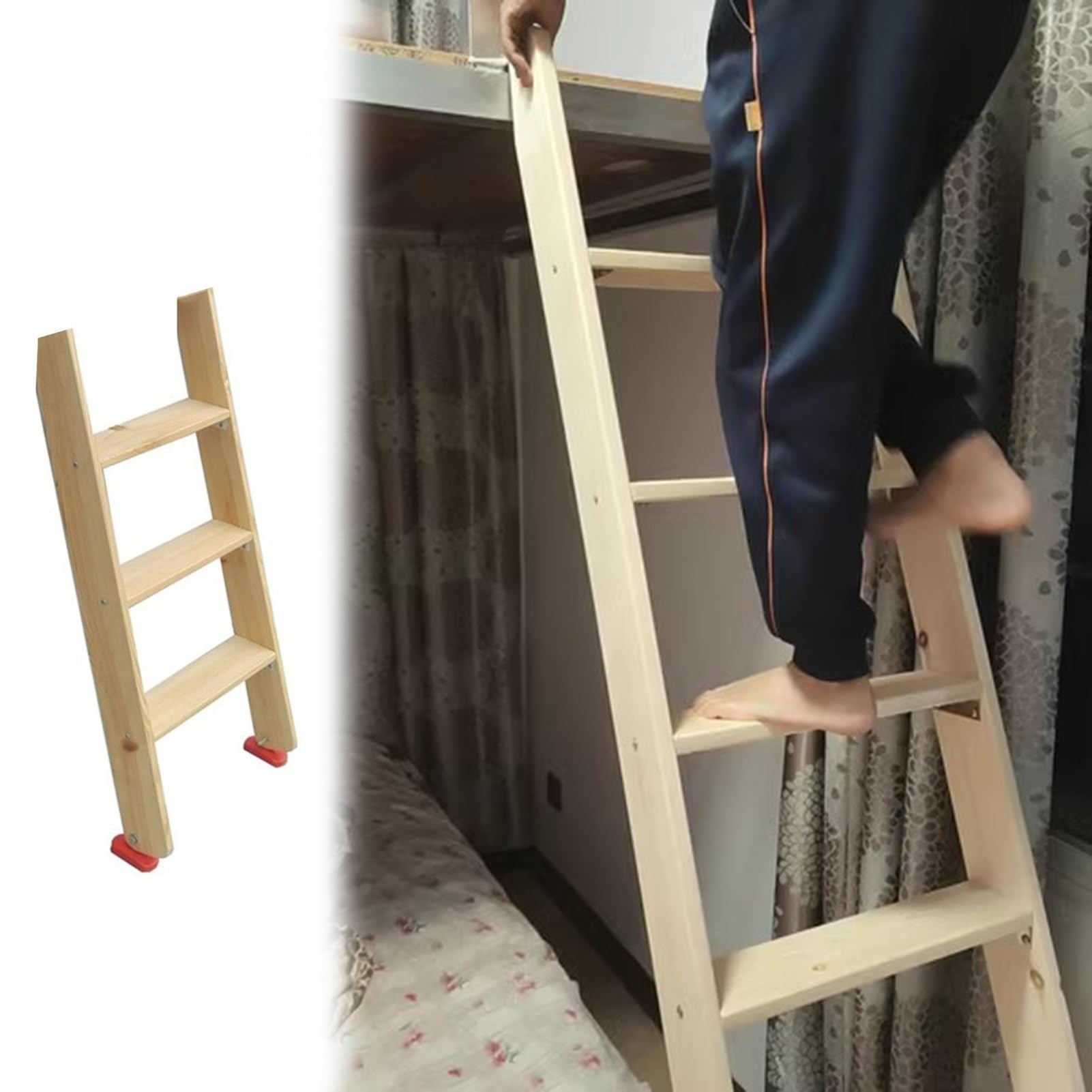 Escalera de litera de madera universal con pies antideslizantes de 3 a 5 pasos