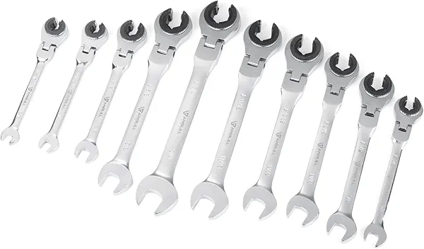 Anbull SAE 10pcs Ratcheting Wrench Set with 180° Open Flex-head, Open end Ratcheting Standard 72 Gears, CR-V Steel Tubing Ratchet Wrench
