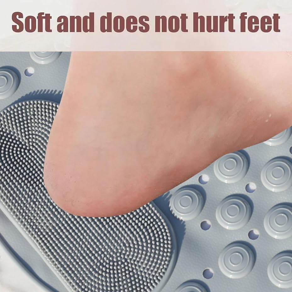 Image of Homecloud Anti Skid Mat for Bathroom Floor Shower mats for Bathroom Anti Slip with Foot Scrubber Bath mat Anti Slip with Suction Cups & Drain Holes (69x35 Cm) (Oval Grey)