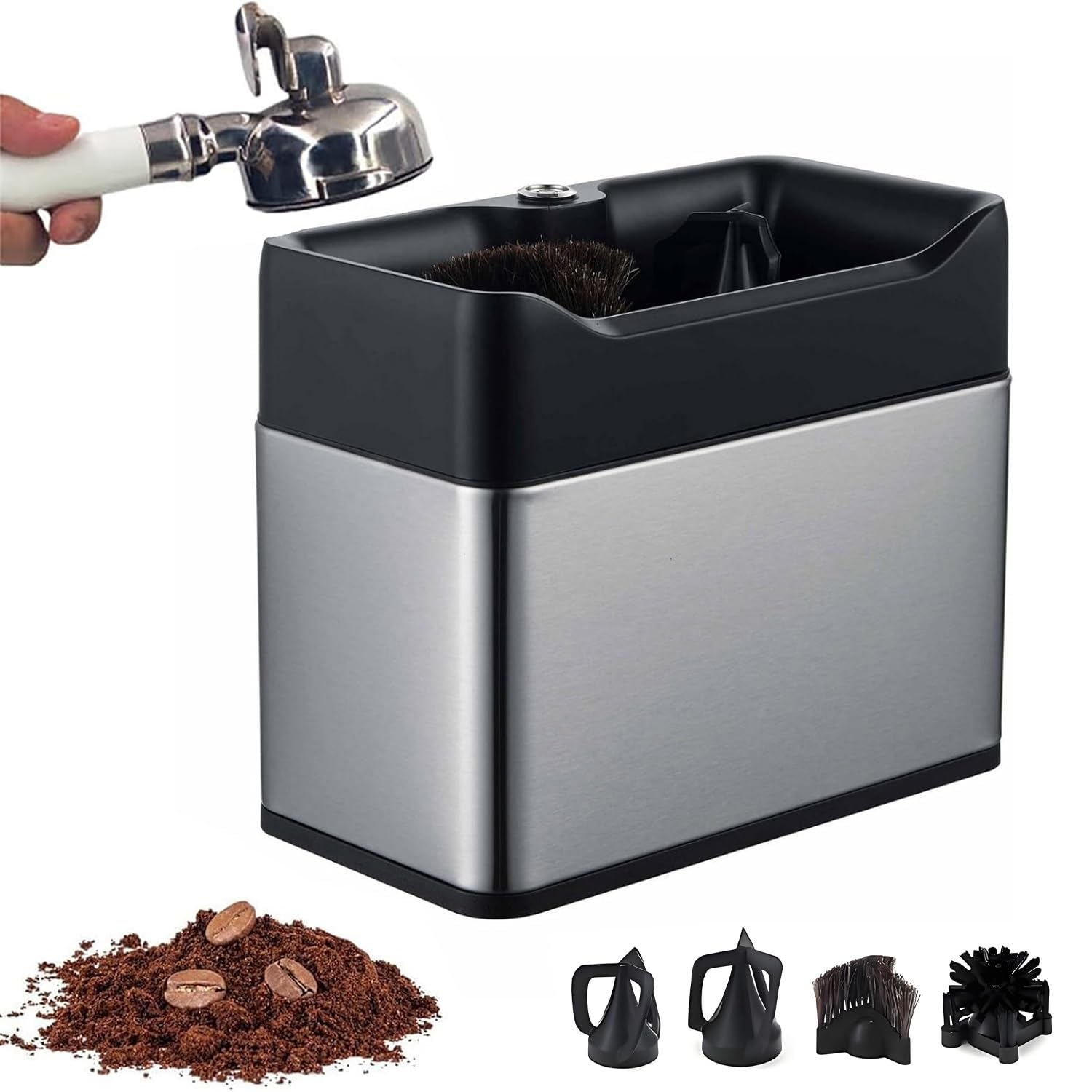 GLBMXDD Electric Portafilter Cleaning Machine, Automatic Coffee Grounds Cleaning Machine with 2 scrapers & 1 Brush Head, Perfect for kitchens, cafés, restaurants, or bars