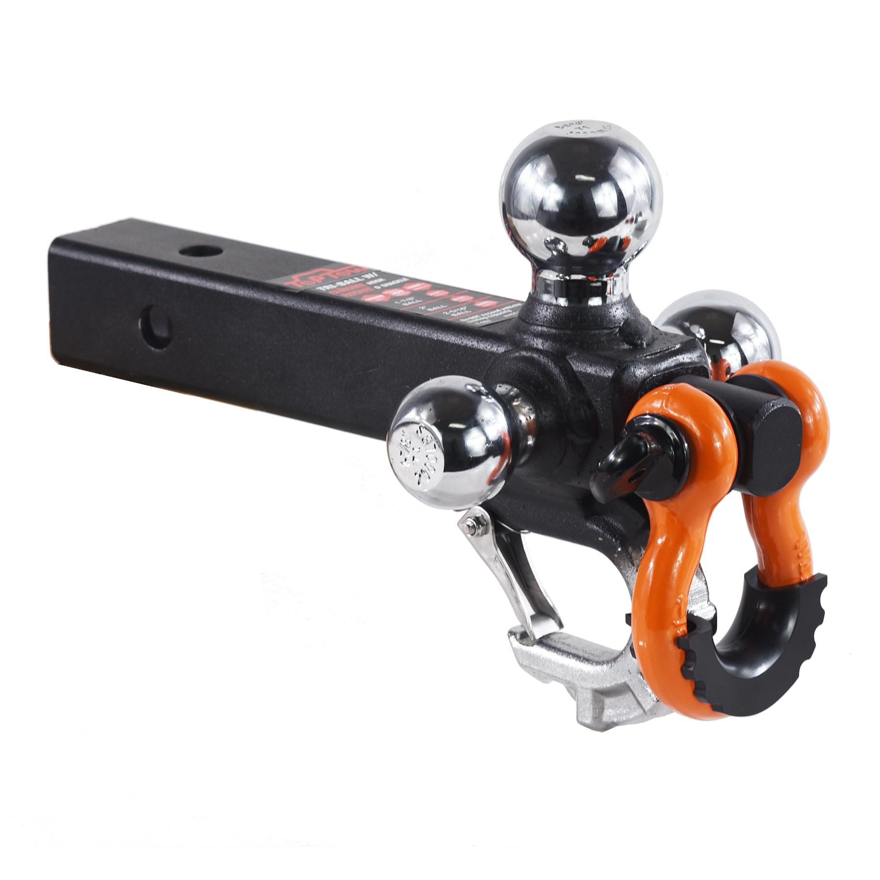 TOPTOW Trailer Hitch with Orange Recovery Shackle Ball Hitch Mount w/Chrome Triple Tow Ball, 2-in Shank, Multi Fit for 2 inch Trailer Hitch Receiver…